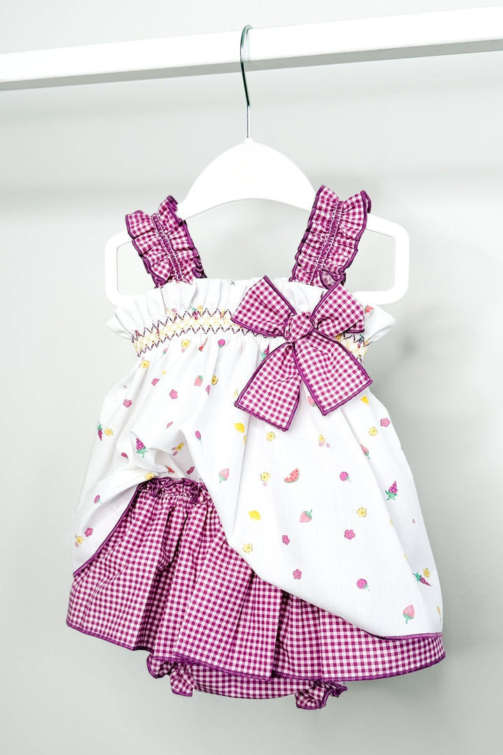 Valentina Bebés "Audrey" Purple Gingham Fruit Blouse &amp; Skort - Millie and John