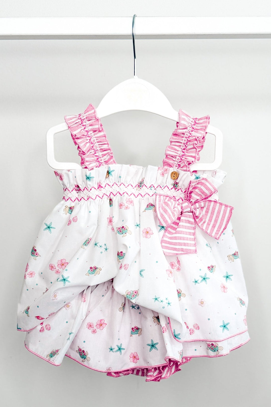 Valentina Bebés "Aurelie" Pink Beach Print Blouse &amp; Skort - Millie and John