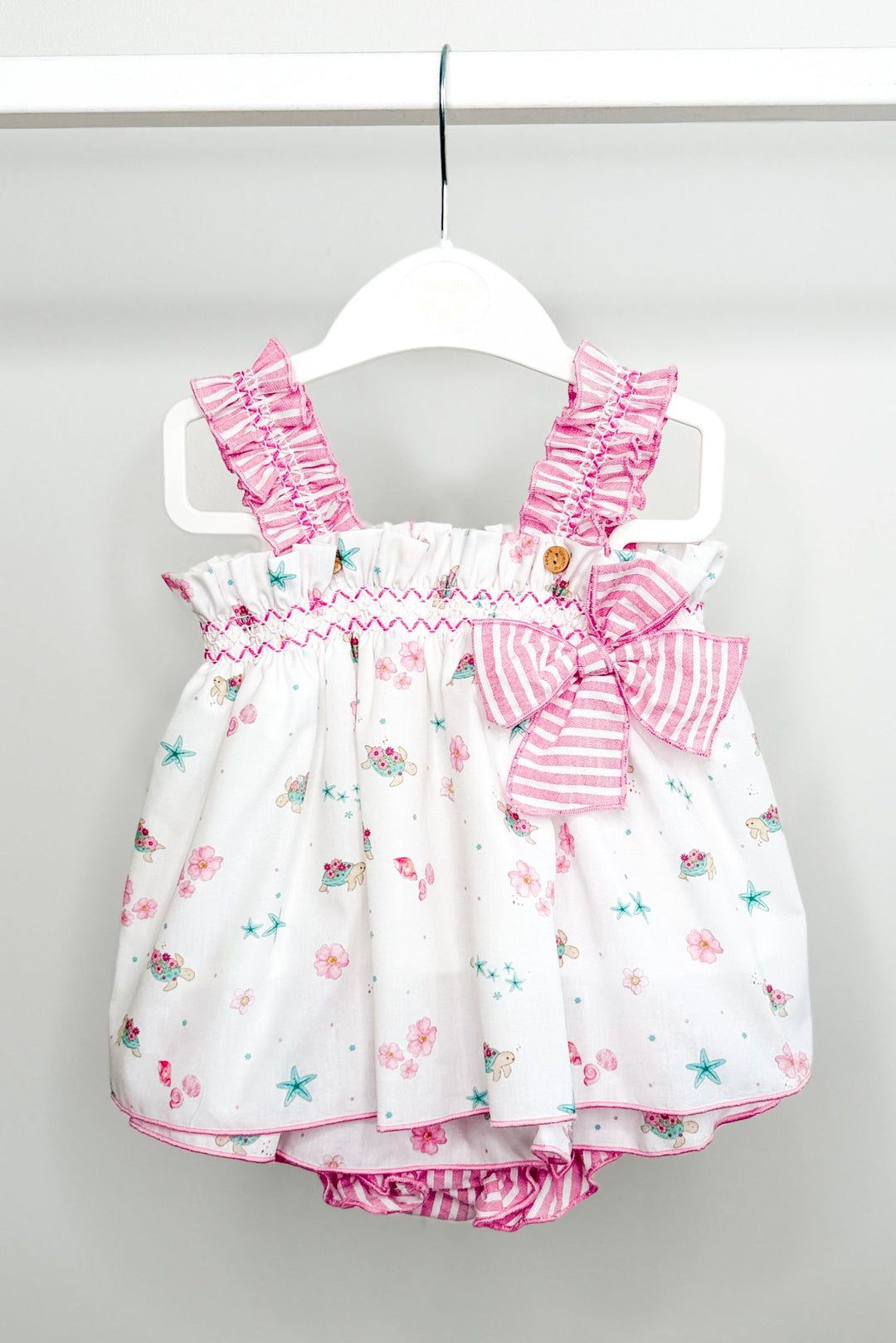 Valentina Bebés "Aurelie" Pink Beach Print Blouse &amp; Skort - Millie and John