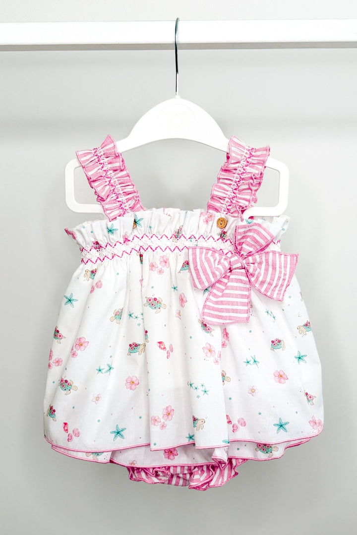 Valentina Bebés "Aurelie" Pink Beach Print Blouse &amp; Skort - Millie and John