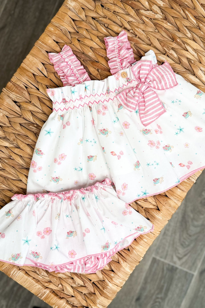 Valentina Bebés "Aurelie" Pink Beach Print Blouse &amp; Skort - Millie and John