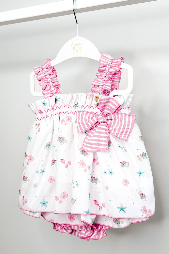 Valentina Bebés "Aurelie" Pink Beach Print Blouse &amp; Skort - Millie and John