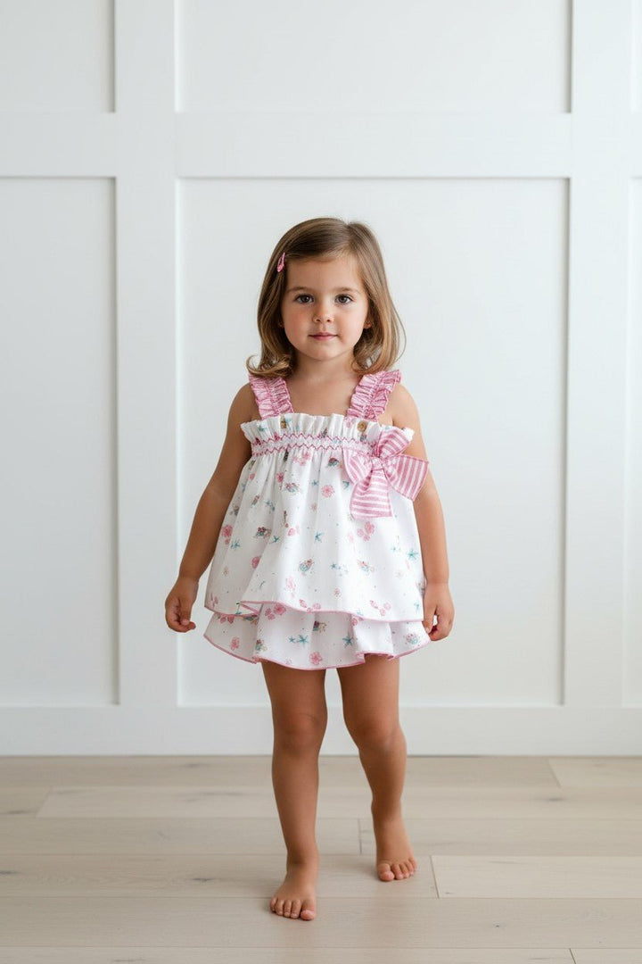 Valentina Bebés "Aurelie" Pink Beach Print Blouse &amp; Skort - Millie and John