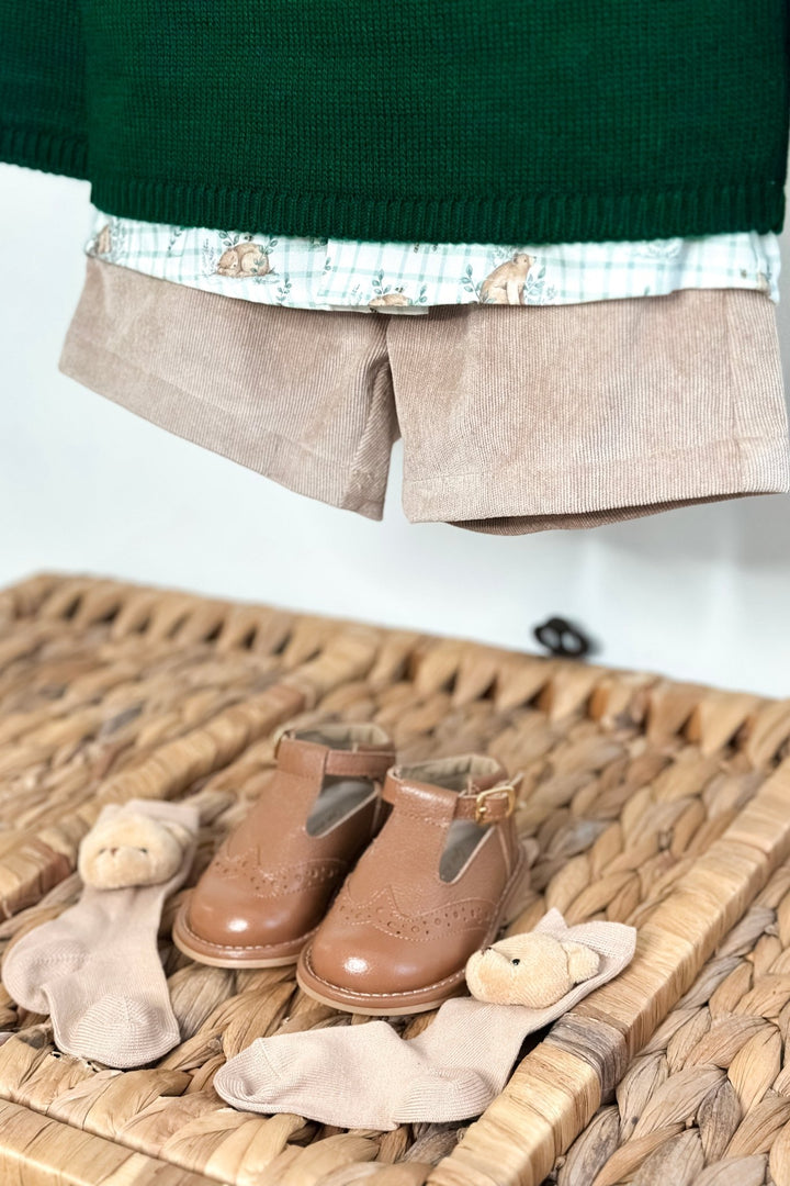 Valentina Bebés "Austin" Bottle Green Jumper, Bear Shirt & Shorts - Millie and John