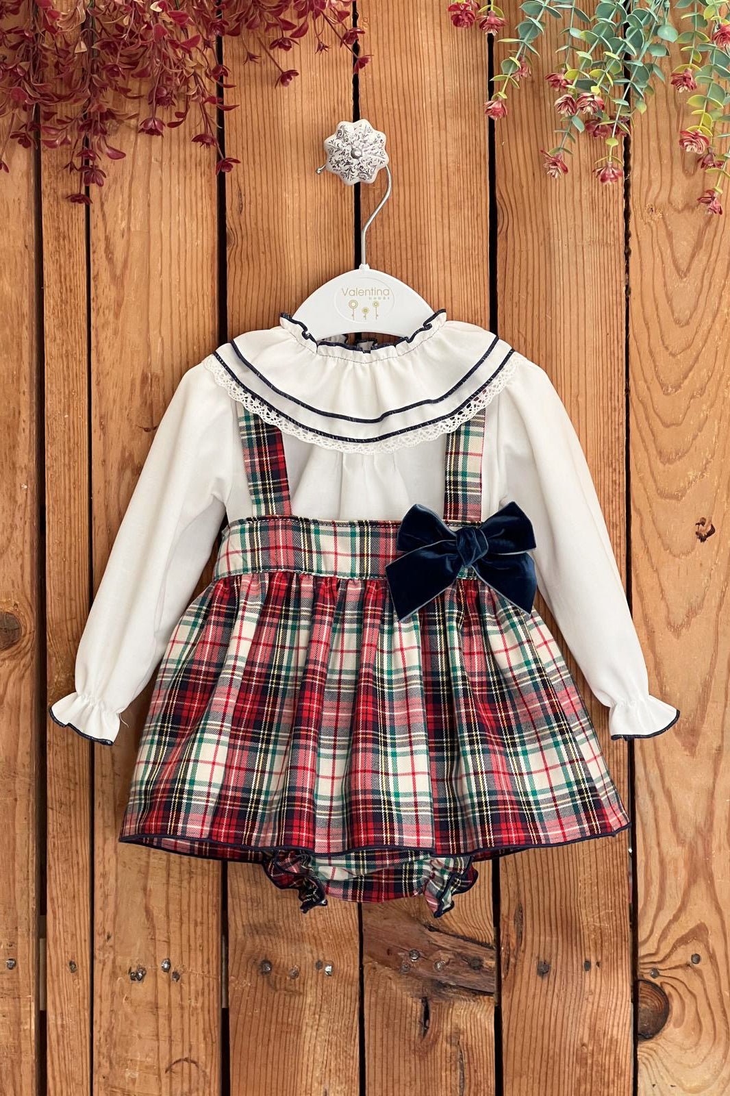 Valentina Bebés "Ayla" Red & Stone Tartan 3 - Piece Dress Set - Millie and John