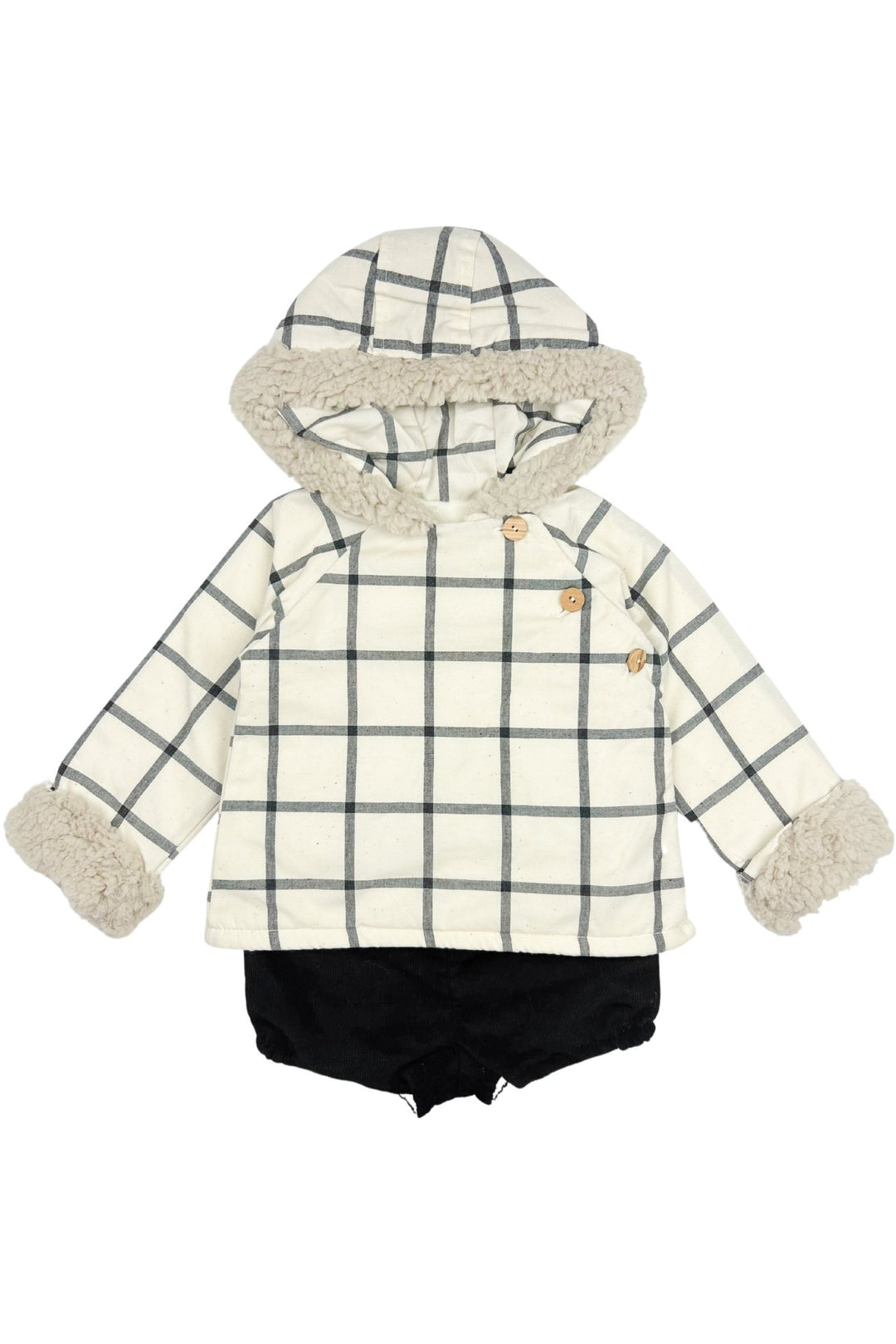 Valentina Bebes "Camden" Ecru Checked Hoodie & Black Shorts - Millie and John