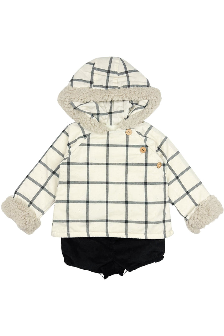 Valentina Bebes "Camden" Ecru Checked Hoodie & Black Shorts - Millie and John
