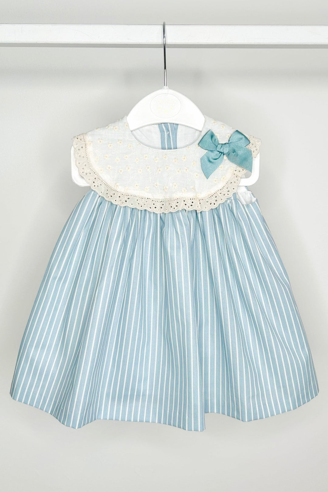 Valentina Bebés "Coralie" Teal Striped Dress & Bloomers - Millie and John