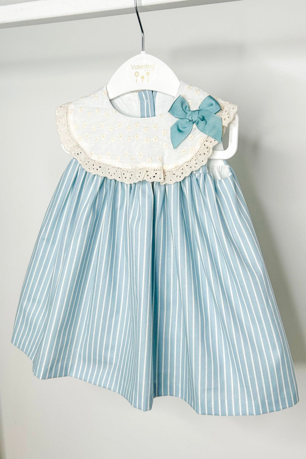 Valentina Bebés "Coralie" Teal Striped Dress & Bloomers - Millie and John