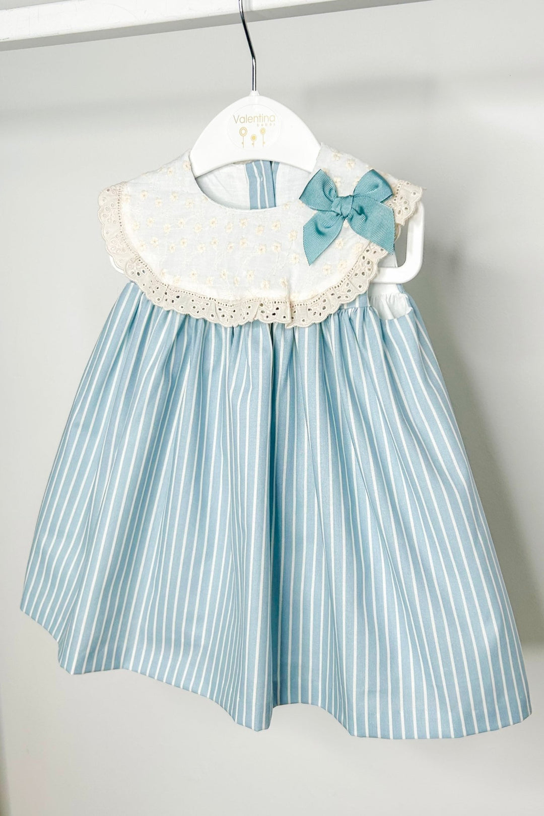 Valentina Bebés "Coralie" Teal Striped Dress & Bloomers - Millie and John