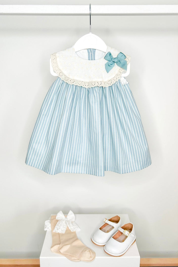 Valentina Bebés "Coralie" Teal Striped Dress & Bloomers - Millie and John