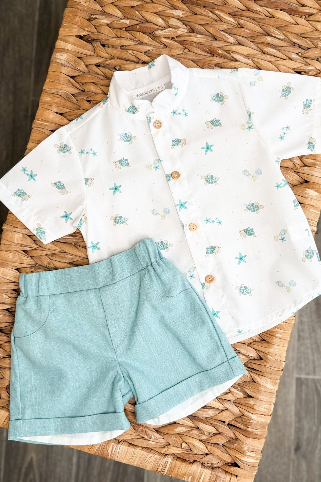 Valentina Bebés "Cove" Sage Green Beach Print Shirt &amp; Shorts - Millie and John