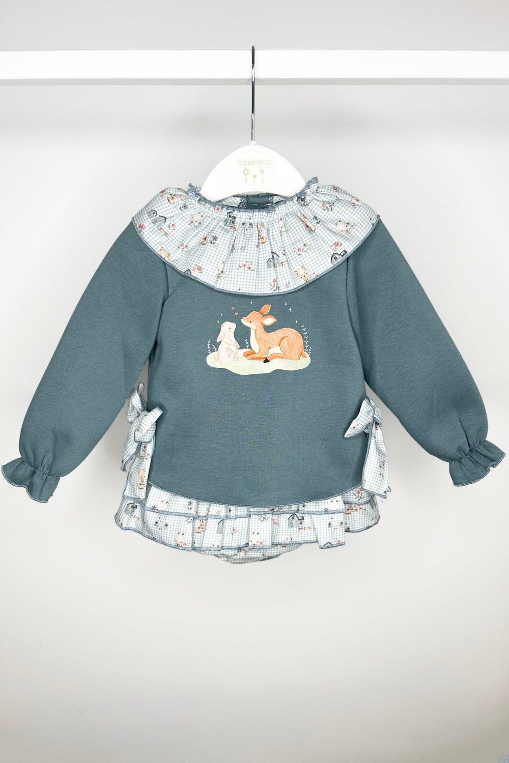 Valentina Bebes "Daisy" Teal Sweatshirt & Animal Print Skirt - Millie and John