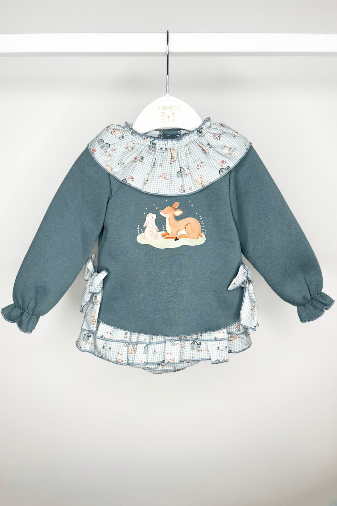 Valentina Bebes "Daisy" Teal Sweatshirt & Animal Print Skirt - Millie and John