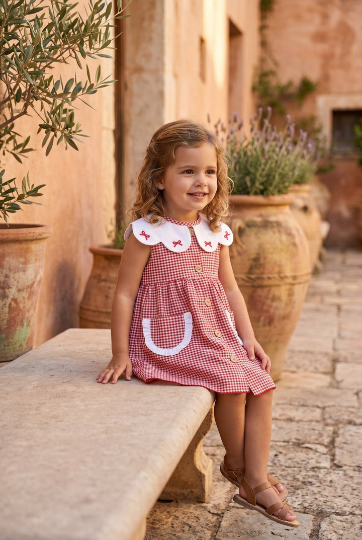 Valentina Bebés "Dixie" Red Gingham Bow Dress &amp; Bloomers - Millie and John