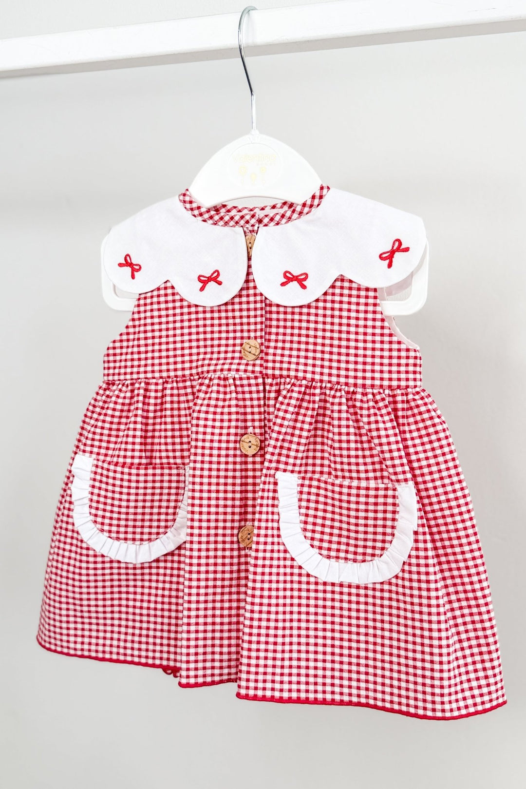 Valentina Bebés "Dixie" Red Gingham Bow Dress & Bloomers - Millie and John