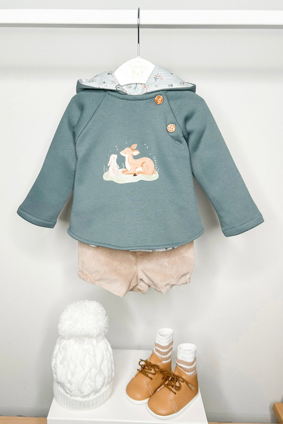 Valentina Bebes "Dominic" Teal Bunny Hoodie, Shirt & Shorts - Millie and John