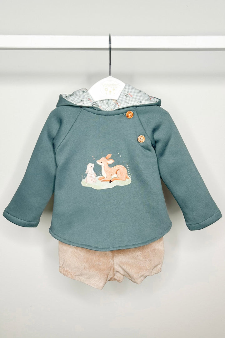 Valentina Bebes "Dominic" Teal Bunny Hoodie, Shirt & Shorts - Millie and John