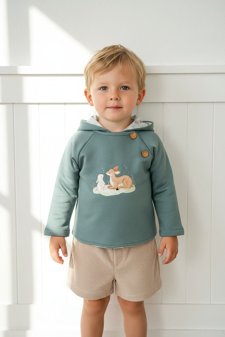 Valentina Bebes "Dominic" Teal Bunny Hoodie, Shirt &amp; Shorts - Millie and John