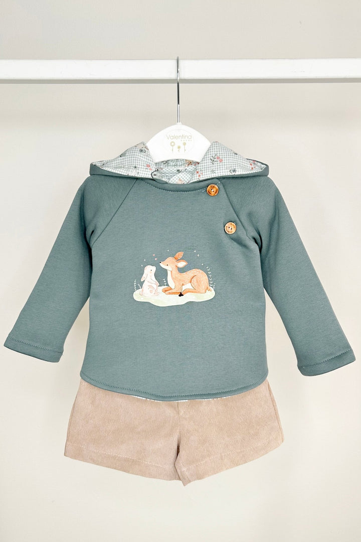 Valentina Bebes "Dominic" Teal Bunny Hoodie, Shirt & Shorts - Millie and John