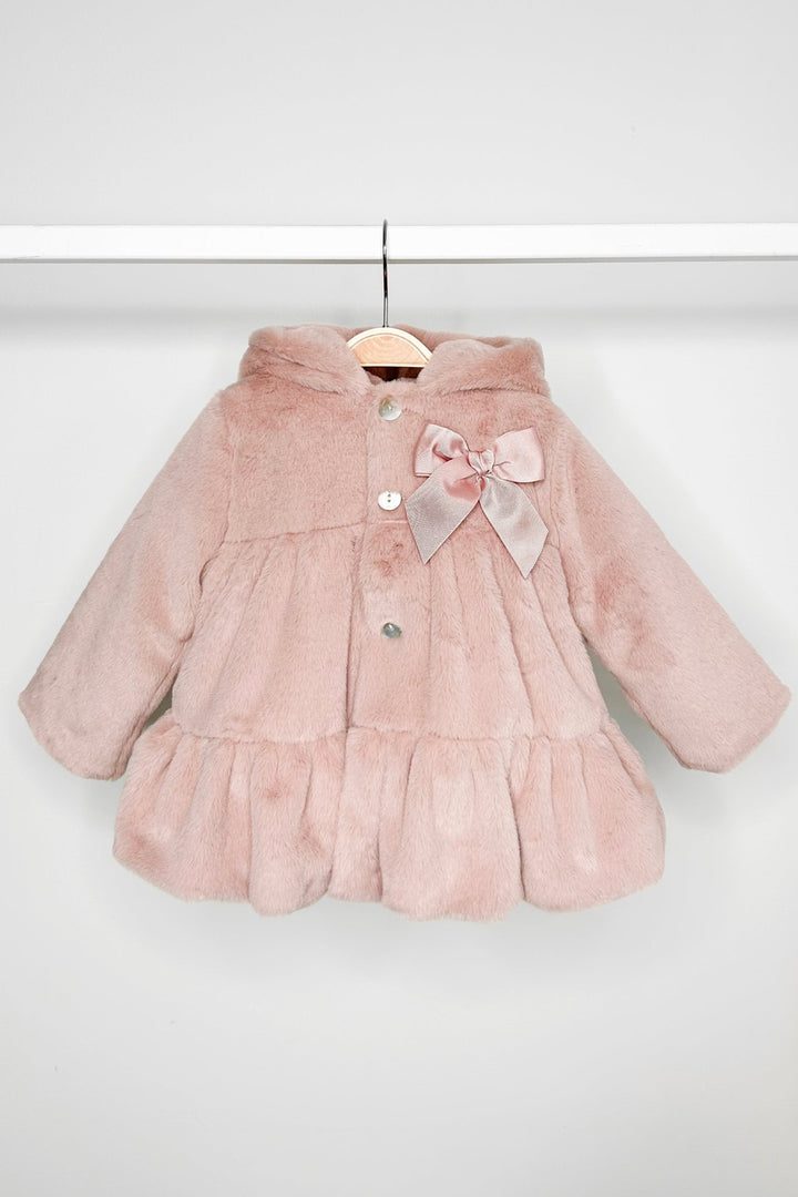 Valentina Bebes Dusky Pink Faux Fur Hooded Coat - Millie and John