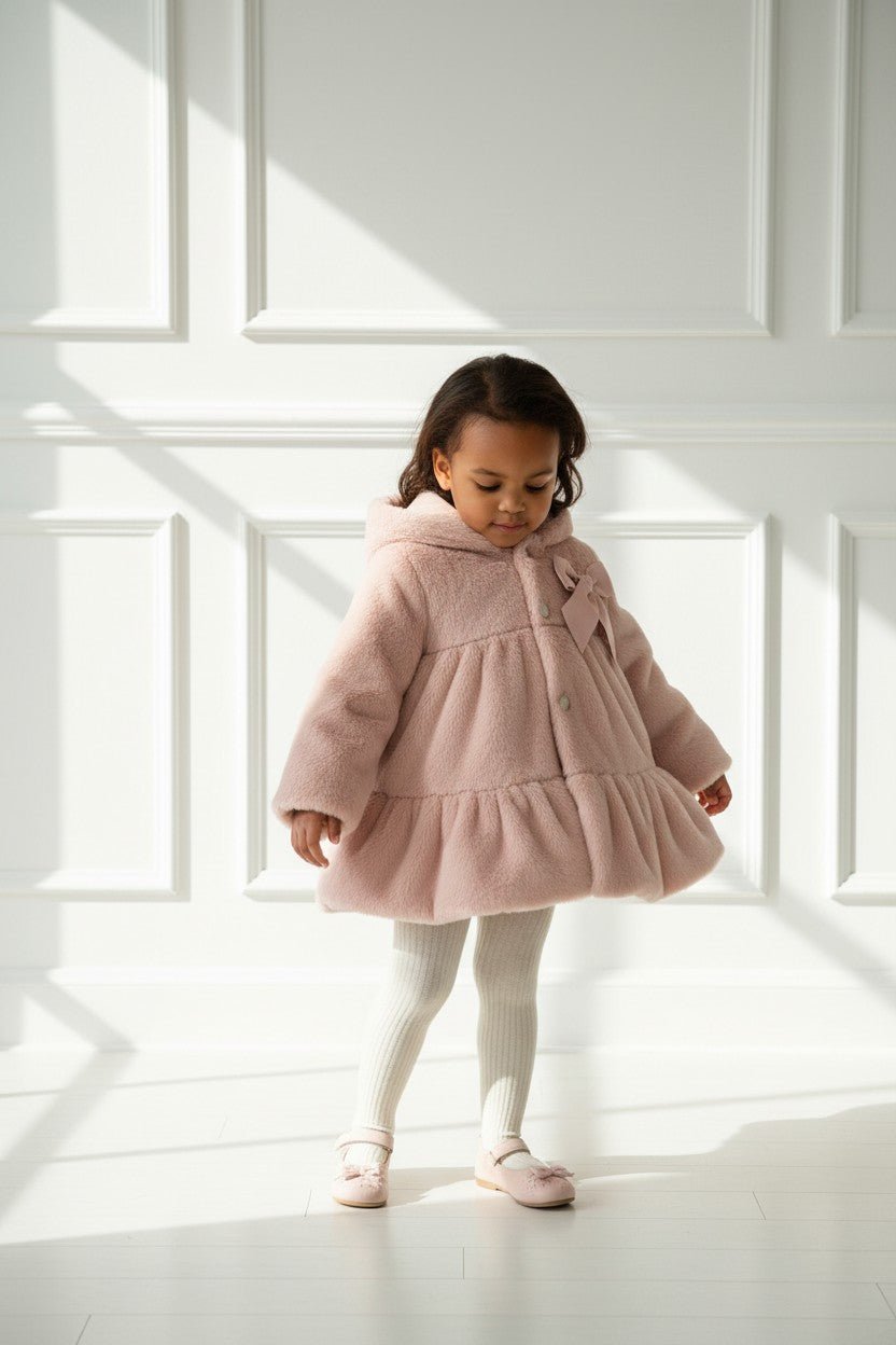 Valentina Bebes Dusky Pink Faux Fur Hooded Coat - Millie and John