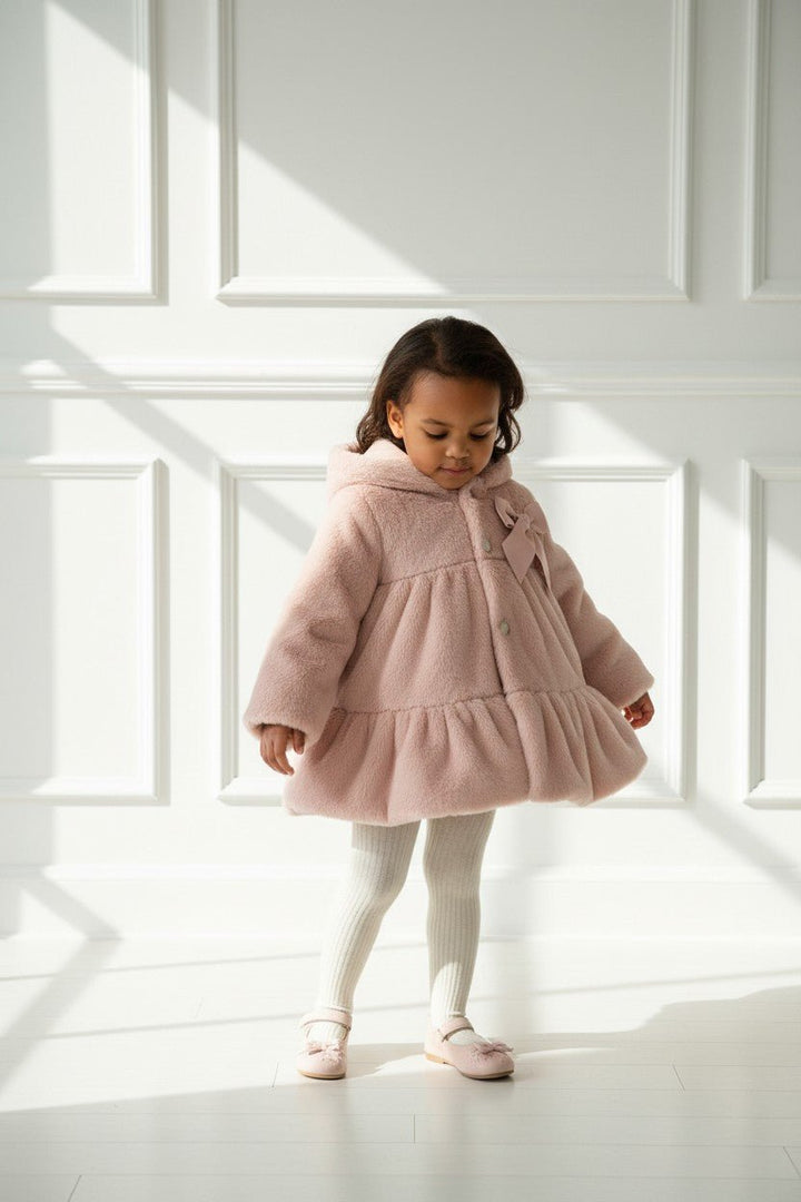 Valentina Bebes Dusky Pink Faux Fur Hooded Coat - Millie and John