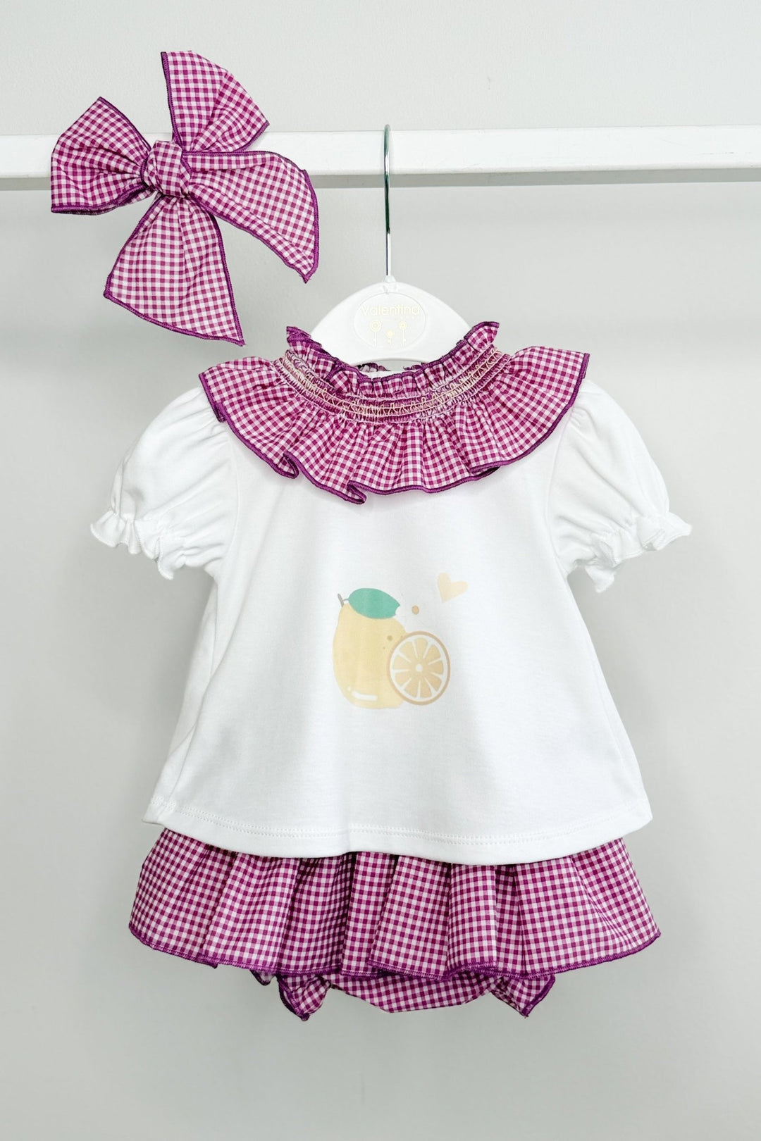 Valentina Bebés "Edie" Purple Gingham Lemon Top &amp; Skort - Millie and John