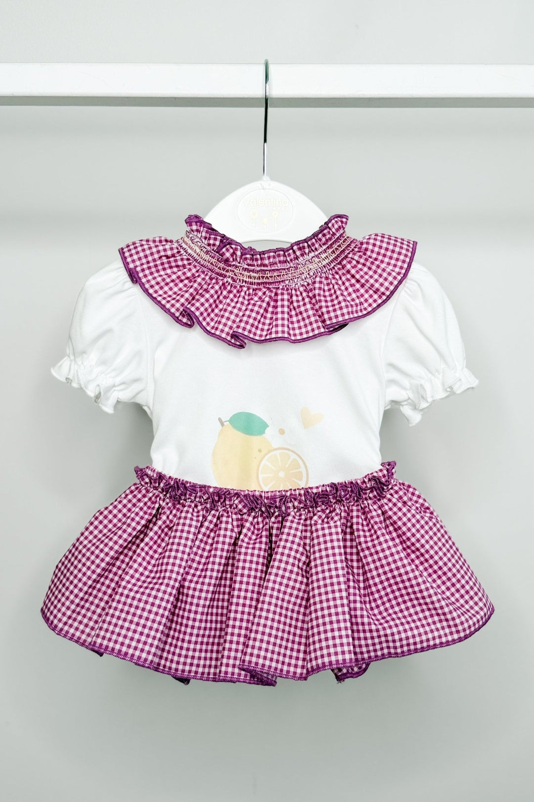 Valentina Bebés "Edie" Purple Gingham Lemon Top &amp; Skort - Millie and John