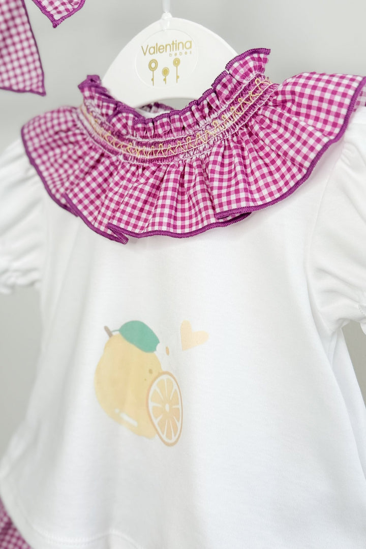 Valentina Bebés "Edie" Purple Gingham Lemon Top &amp; Skort - Millie and John