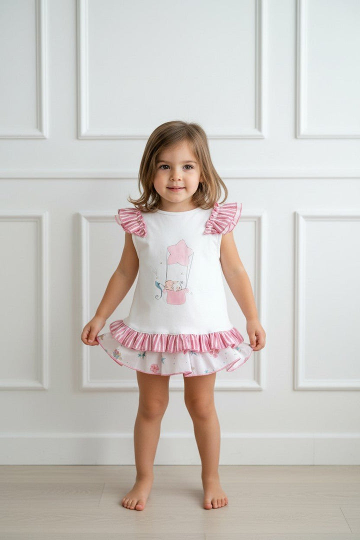 Valentina Bebés "Eloise" Pink Bunny Top &amp; Beach Print Skort - Millie and John