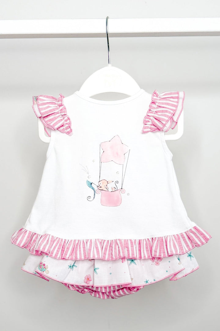 Valentina Bebés "Eloise" Pink Bunny Top &amp; Beach Print Skort - Millie and John