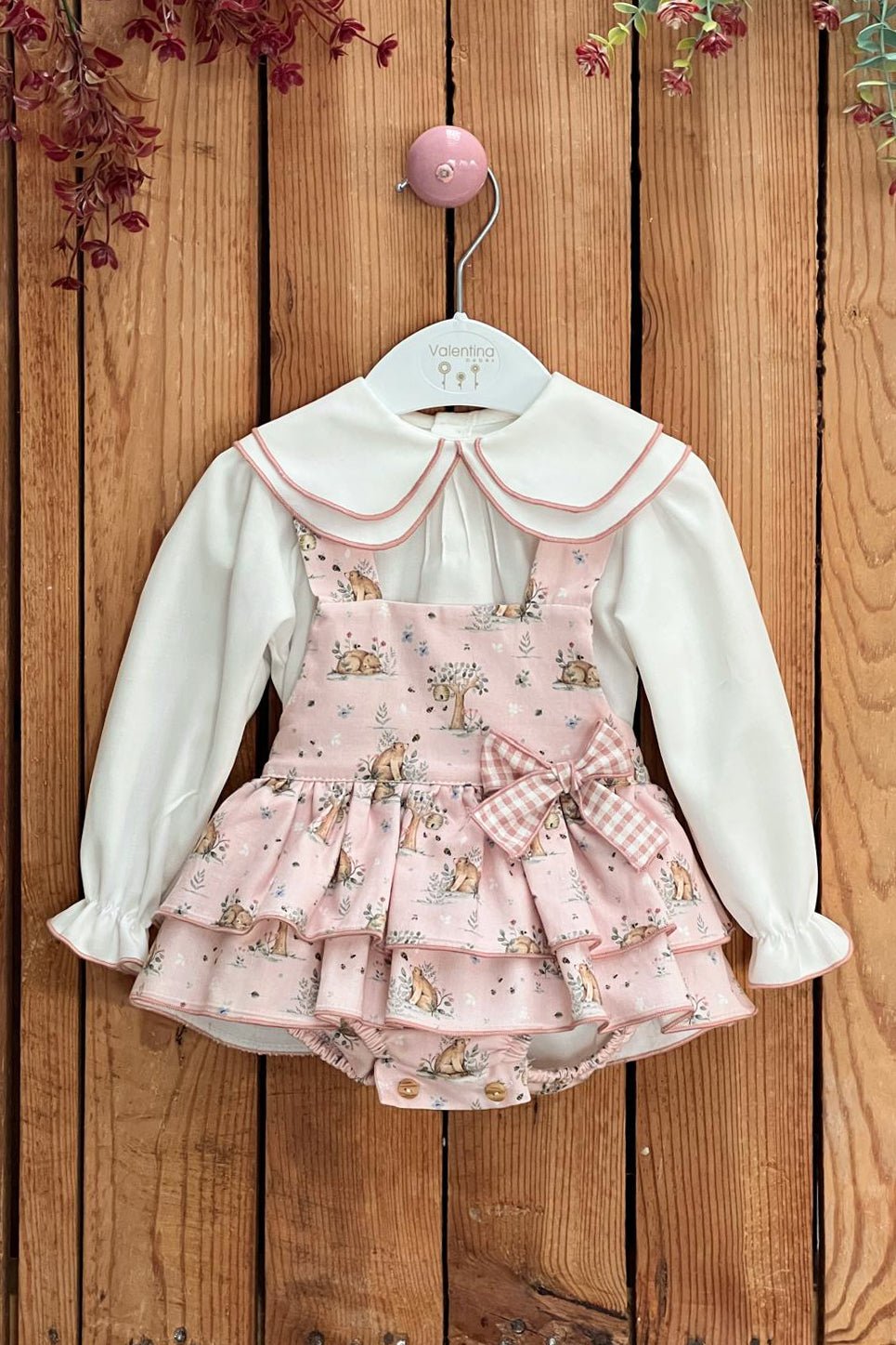 Valentina Bebés "Emma" Pale Pink Bear Romper & Blouse - Millie and John