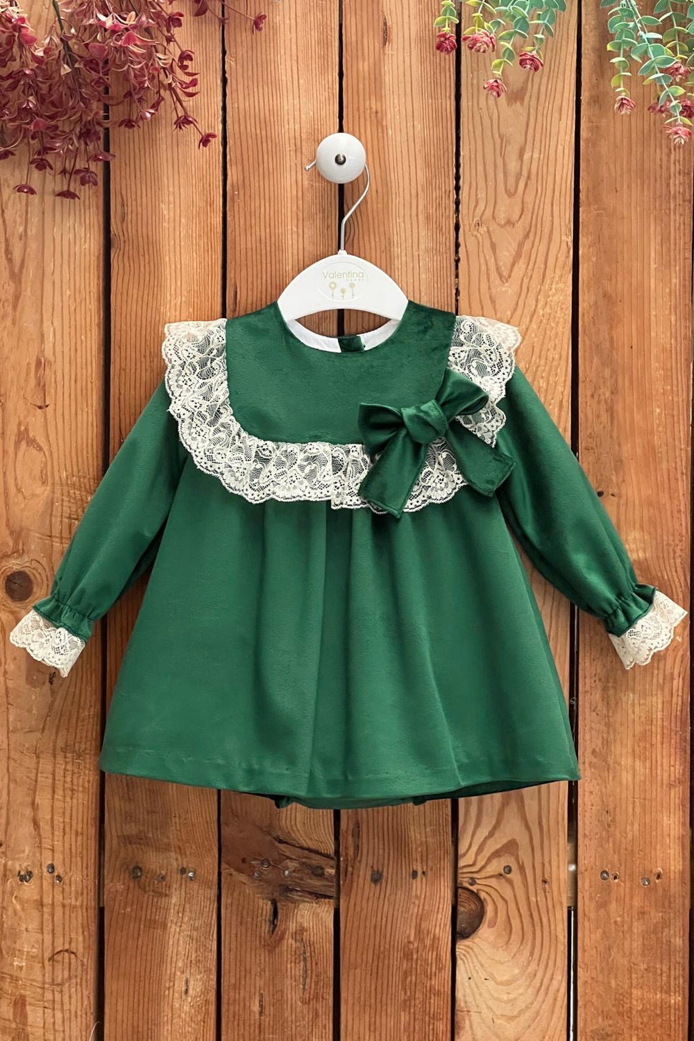 Valentina Bebés "Esmerelda" Emerald Green Velvet Lace Dress - Millie and John