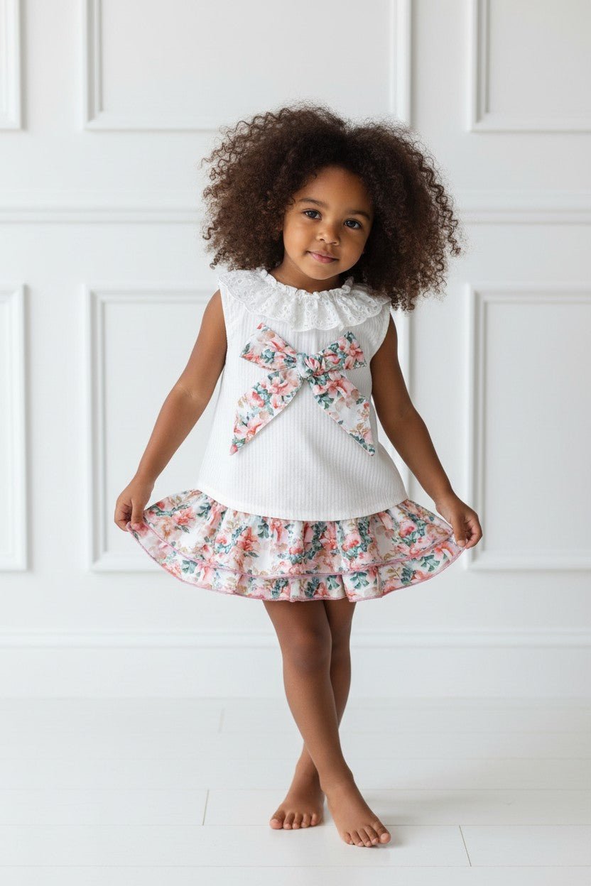 Valentina Bebes "Etta" Dusky Pink Floral Blouse &amp; Skirt - Millie and John