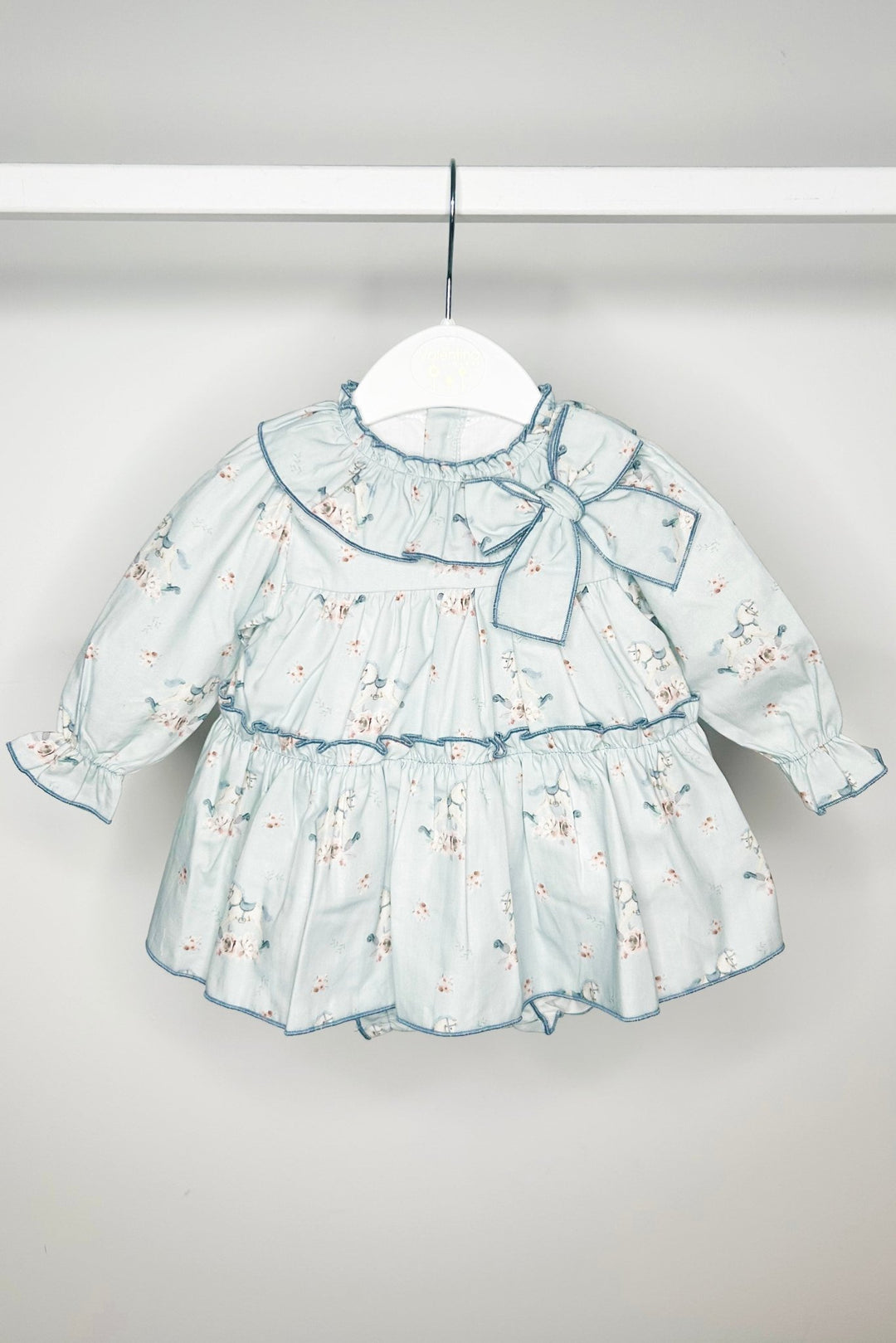Valentina Bebes "Etta" Pale Teal Carousel Pony Dress & Bloomers - Millie and John