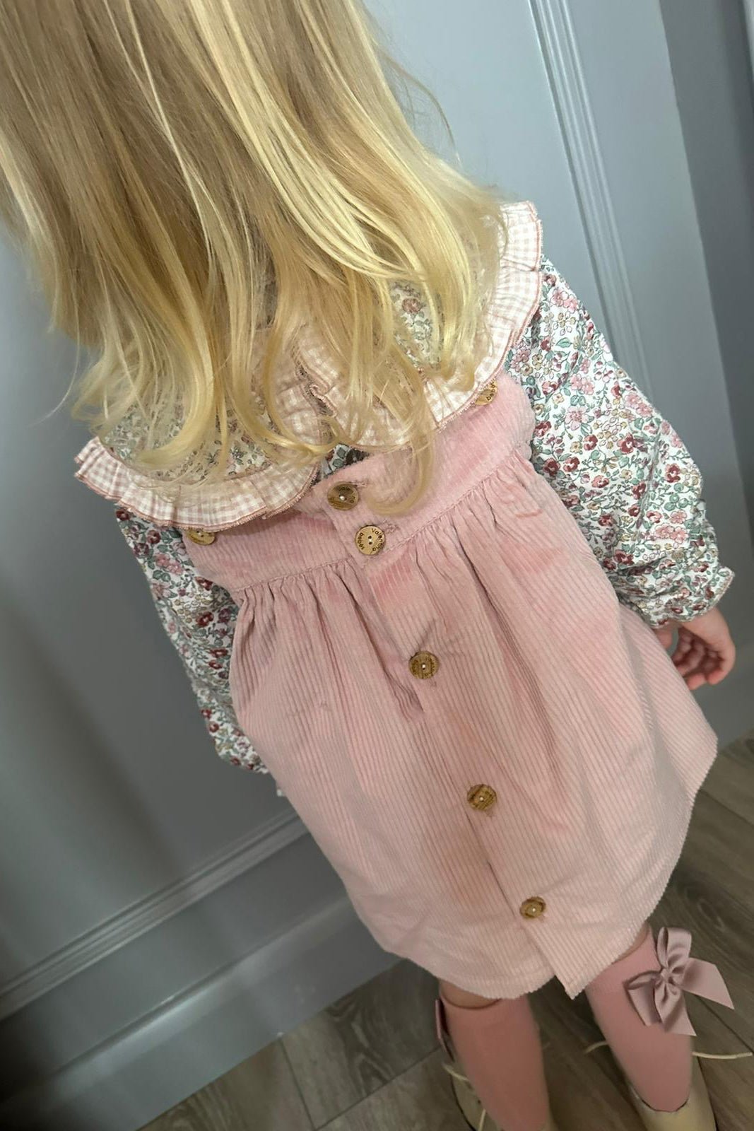 Valentina Bebes "Evie" Dusky Pink Floral Blouse & Cord Pinafore Dress - Millie and John