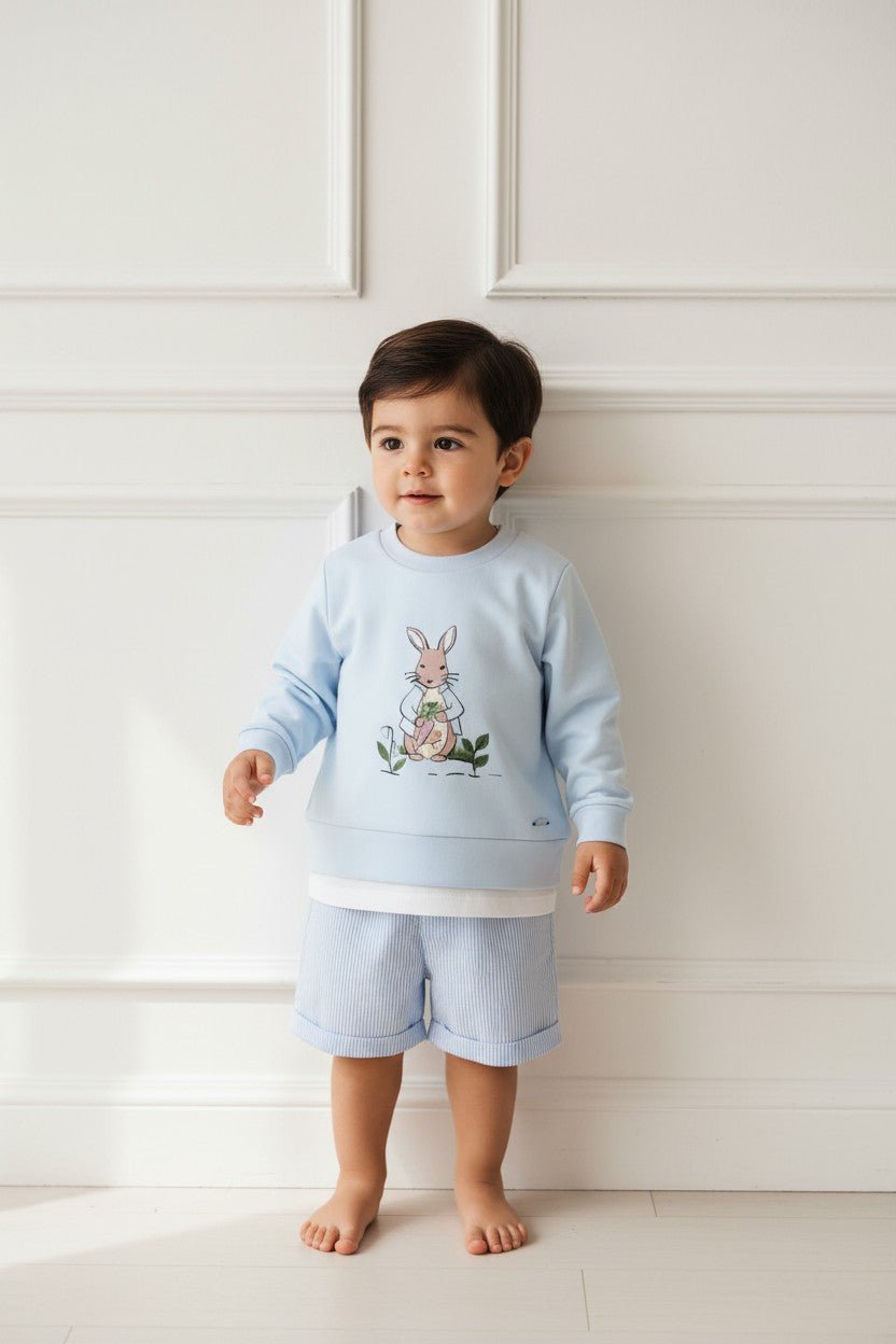 Valentina Bebés "Felix" Blue Peter Rabbit Sweatshirt, T-Shirt & Shorts - Millie and John