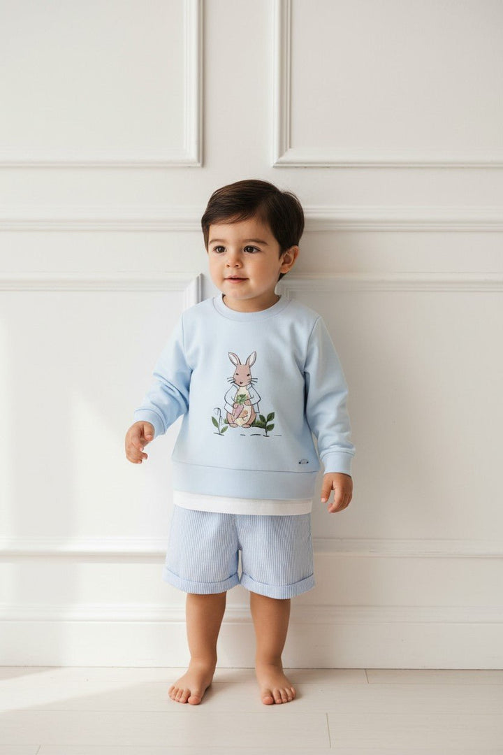 Valentina Bebés "Felix" Blue Peter Rabbit Sweatshirt, T-Shirt &amp; Shorts - Millie and John