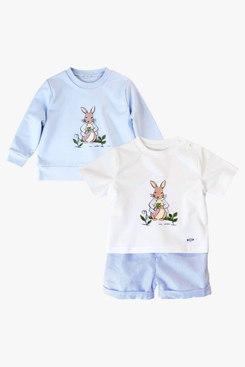 Valentina Bebés "Felix" Blue Peter Rabbit Sweatshirt, T-Shirt & Shorts - Millie and John