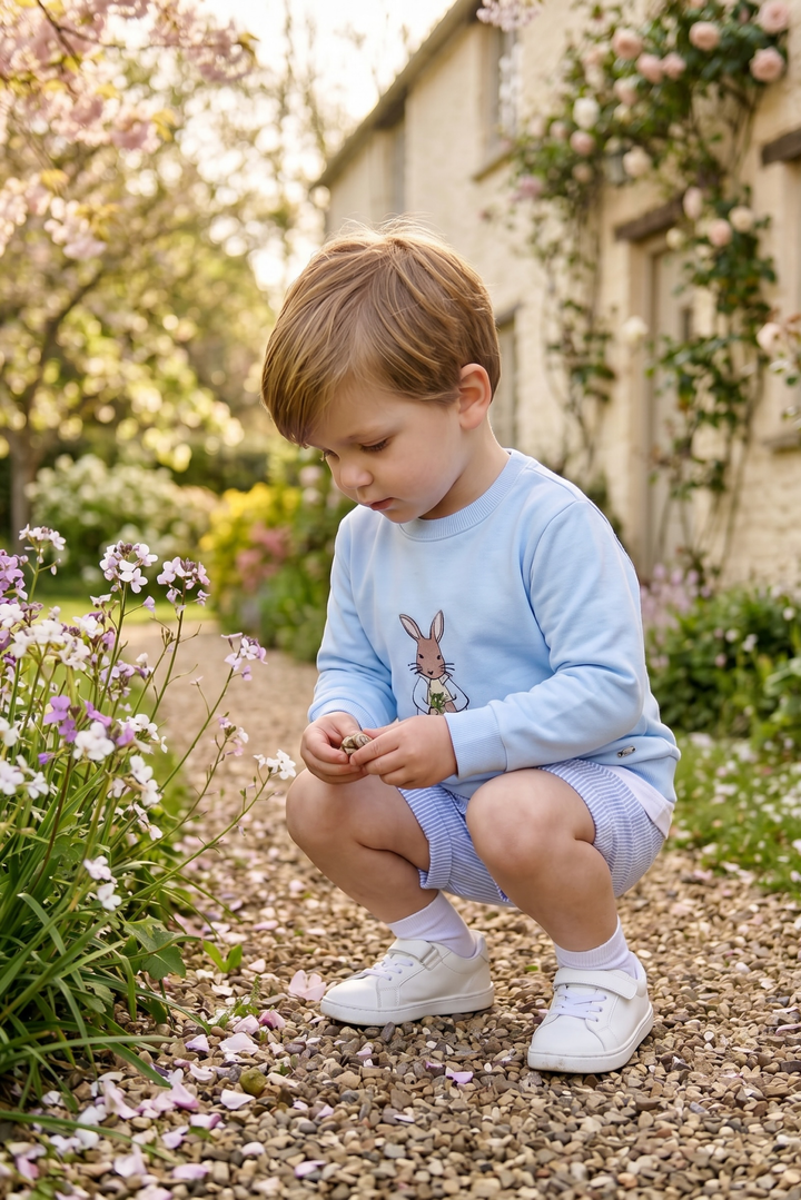 Valentina Bebés "Felix" Blue Peter Rabbit Sweatshirt, T-Shirt &amp; Shorts - Millie and John