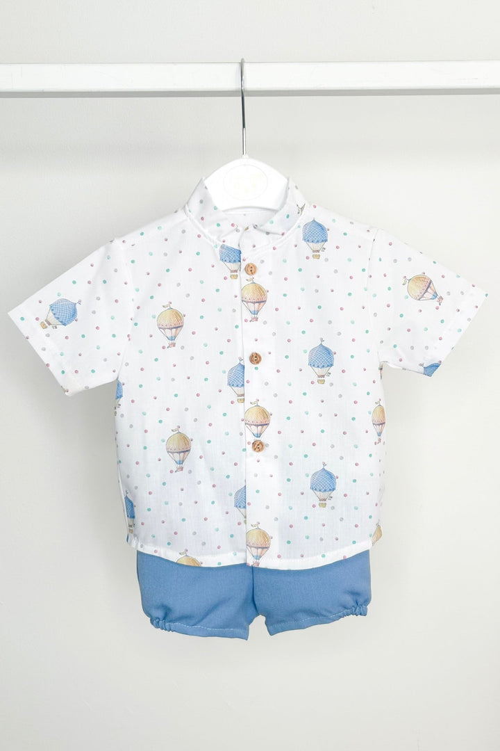 Valentina Bebés "Finley" Blue Hot Air Balloon Shirt & Shorts - Millie and John