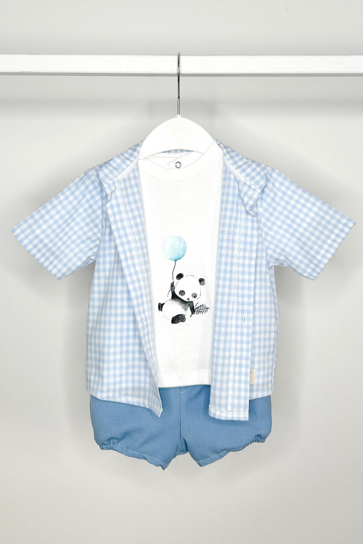 Valentina Bebés "Finnick" Blue Gingham Shirt, T-Shirt & Shorts - Millie and John