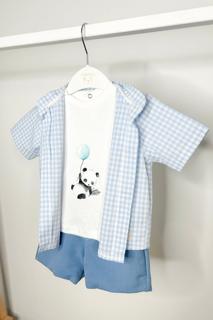 Valentina Bebés "Finnick" Blue Gingham Shirt, T-Shirt & Shorts - Millie and John