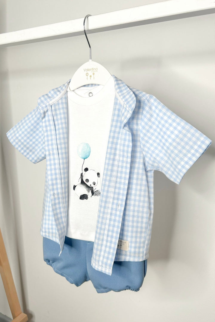 Valentina Bebés "Finnick" Blue Gingham Shirt, T-Shirt & Shorts - Millie and John