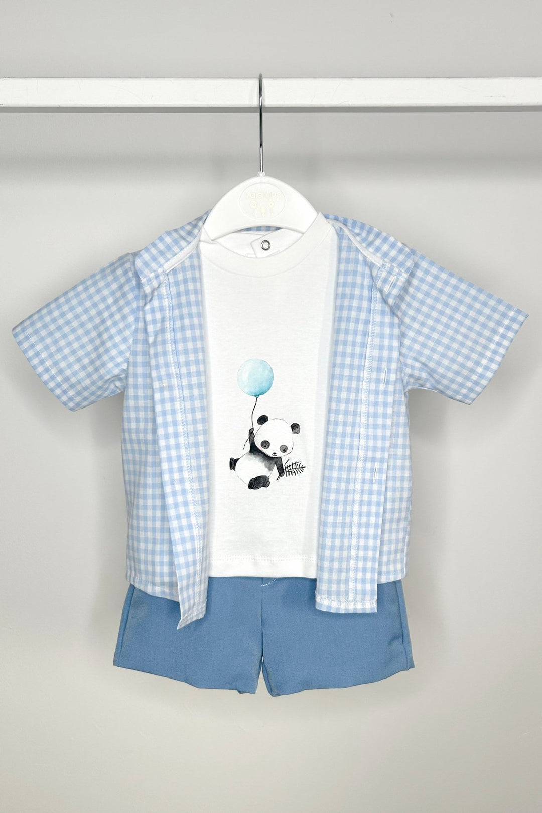 Valentina Bebés "Finnick" Blue Gingham Shirt, T-Shirt & Shorts - Millie and John