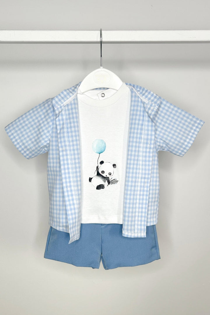Valentina Bebés "Finnick" Blue Gingham Shirt, T-Shirt & Shorts - Millie and John