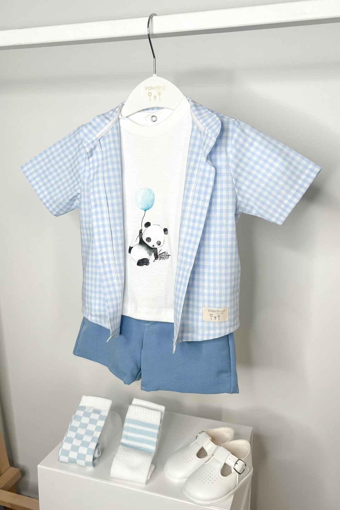 Valentina Bebés "Finnick" Blue Gingham Shirt, T-Shirt & Shorts - Millie and John