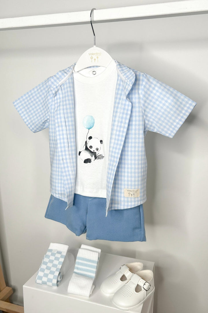 Valentina Bebés "Finnick" Blue Gingham Shirt, T-Shirt & Shorts - Millie and John
