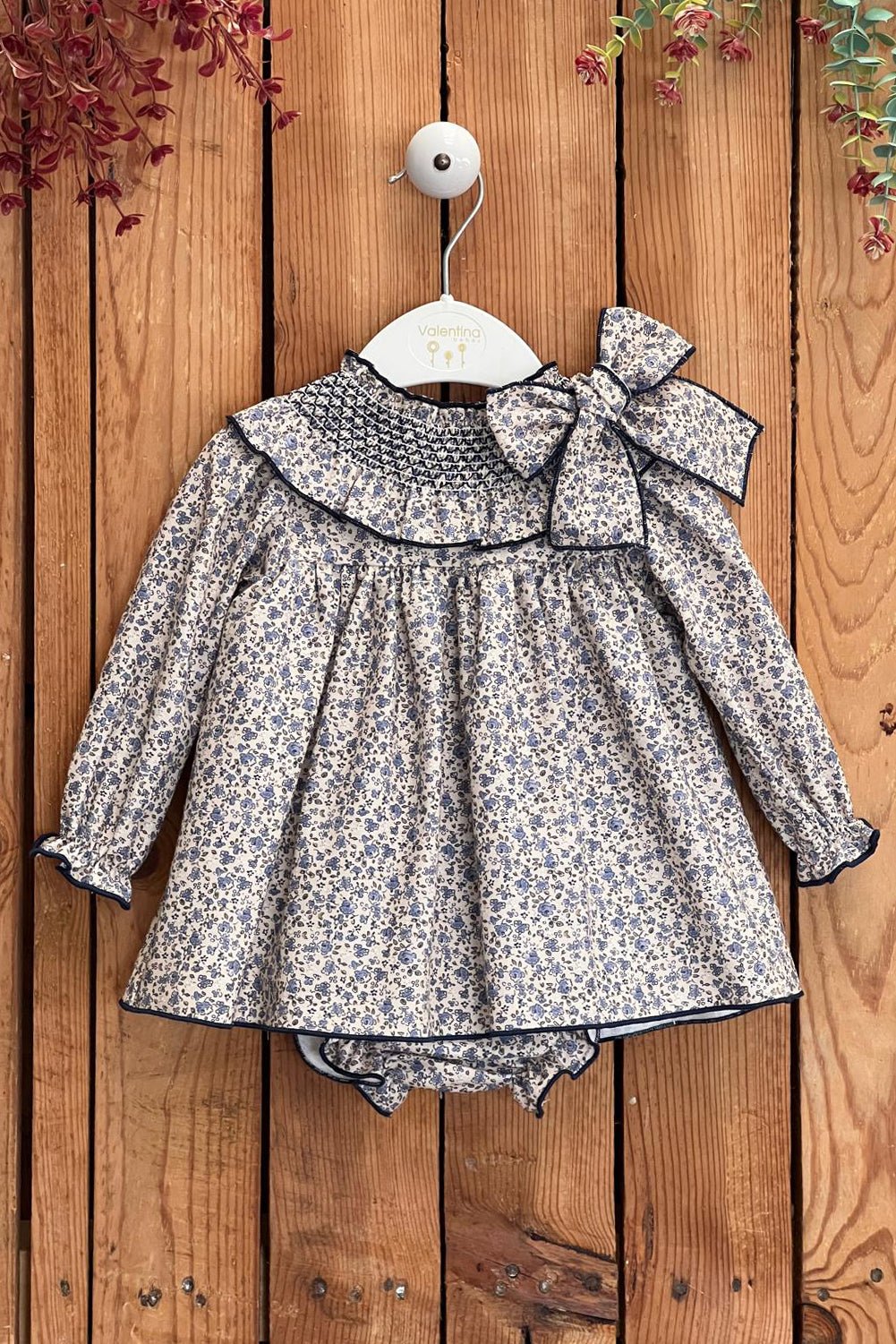 Valentina Bebés "Gabriela" Dusky Blue Vintage Floral Smocked Dress - Millie and John